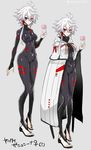  bodysuit breasts cloak covered_navel genderswap genderswap_(mtf) grey_background grey_hair hair_ornament red_eyes seikaisuru_kado short_hair yaha-kui_zashunina 