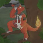  anthro blush branch charmeleon cum cum_on_penis erection flaming_tail kairyu211 male mostly_nude night nintendo on_branch outside penis pok&eacute;mon semi-anthro solo tree video_games 