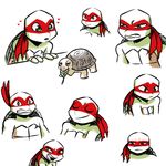  &lt;3 2017 anthro bandanna blush chipped_shell duo feral green_eyes inkyfrog leaf male mask raphael_(tmnt) reptile scalie shell simple_background smile solo_focus teenage_mutant_ninja_turtles turtle white_background 
