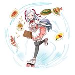  ;d apron black_legwear bow bowtie flag floating_hair food frilled_skirt frills full_body garter_straps hair_ribbon hamburger leg_up long_hair looking_at_viewer maid official_art omelet one_eye_closed open_mouth parfait pink_skirt red_bow red_eyes red_neckwear red_ribbon ribbon silver_hair simple_background skirt smile solo sword_art_online sword_art_online:_code_register thighhighs very_long_hair white_apron white_background yuna_(sao) 