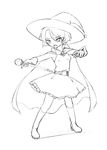  1girl camel_(dansen) cape dragon_quest dragon_quest_3 dress female full_body hat mage_(dq3) monochrome open_mouth solo staff witch_hat 
