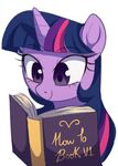  2017 book english_text equine eyelashes female feral friendship_is_magic hair hi_res horn long_hair mammal momomistress multicolored_hair my_little_pony purple_eyes reading simple_background smile solo text twilight_sparkle_(mlp) unicorn white_background 