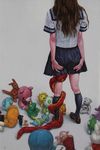  1girl brown_hair from_behind hori_kazuhiro kneehighs legs long_hair monster sailor_uniform school_uniform serafuku serpent sexually_suggestive snake standing stuffed_animal tagme teddy_bear teenage tentacle toy 