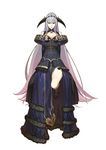  arms_behind_back bangs bare_shoulders black_eyes boots breasts center_opening cleavage dress fire_emblem fire_emblem_cipher fire_emblem_echoes:_mou_hitori_no_eiyuuou full_body fur_trim gradient_hair hidari_(left_side) highres lavender_hair leg_lift leg_up lips lipstick long_hair looking_at_viewer makeup medium_breasts multicolored_hair official_art pink_hair purple_hair shade_(fire_emblem) simple_background sleeveless smile solo turtleneck very_long_hair white_background 