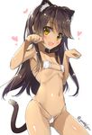  animal_ears ass_visible_through_thighs bad_id bad_pawoo_id bikini black_hair blush breasts cat_ears cat_tail cowboy_shot dark_skin eyepatch_bikini heart long_hair looking_at_viewer micro_bikini navel open_mouth original paw_pose shiny shiny_hair simple_background small_breasts smile solo stomach swimsuit tail twitter_username white_background white_bikini yanagi_yuu yellow_eyes 