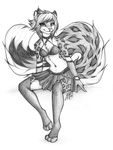  2013 4_toes anthro breasts feline female greyscale leopard mammal midriff monochrome navel neotheta sketch smile solo toes 