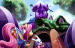  2015 angel_(mlp) blue_eyes building collaboration equine feathered_wings feathers female feral fluttershy_(mlp) friendship_is_magic fur goattrain group hair horn house macro mammal multicolored_hair my_little_pony pegasus pink_hair pocket_watch purple_eyes purple_fur purple_hair tree tsitra360 twilight_sparkle_(mlp) two_tone_hair unicorn watch wings yellow_feathers 