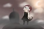  beanie cigar clothed clothing cloud curled_tail dress female grave graveyard hat hidden_eyes horn moonlight night salamikii skull 