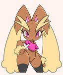  :3 bottomless clothed clothing eyelashes female freckles gro-ggy hand_on_hip legwear lopunny nintendo off_shoulder pink_eyes pok&eacute;mon simple_background smile solo stockings video_games white_background wide_hips 