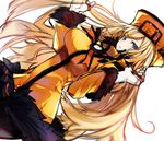  blonde_hair blue_eyes breasts fingerless_gloves fur_hat gloves guilty_gear guilty_gear_xrd hat highres large_breasts long_hair millia_rage nishiide_kengorou pantyhose solo ushanka 