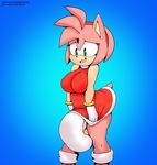  2017 absurd_res amy_rose anthro argento balls big_balls blush breasts bulge clothed clothing crossgender dickgirl eyelashes furfireburst hair hedgehog hi_res huge_balls hyper hyper_balls hyper_penis intersex mammal open_mouth panties penis short_hair simple_background solo sonic_(series) underwear 