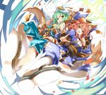  animal_ears blush brown_eyes commentary_request fate/extra fate/grand_order fate_(series) fox_ears green_eyes green_hair horns inazuma_kick kiyohime_(fate/grand_order) multiple_girls open_mouth red_hair shino_(eefy) tamamo_(fate)_(all) tamamo_no_mae_(fate) 
