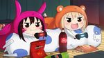  :d :t alina_pegova blonde_hair brown_hair chibi chips coca-cola controller crossover d.va_(gremlin) d.va_(overwatch) doma_umaru doritos dualshock food game_console game_controller gamepad glowing hamster_costume himouto!_umaru-chan komaru lay's mountain_dew multiple_girls open_mouth overwatch playing_games playstation_4 potato_chips smile v-shaped_eyebrows watermark wavy_mouth web_address whisker_markings 