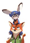  1boy 1girl artist_name fox furry gurihiru hat judy_hopps nick_wilde rabbit zootopia 