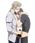  2boys black_hair blonde_hair blush erection final_fantasy_xv frottage glasses handjob ignis_scientia male_focus multiple_boys noctis_lucis_caelum penis penis_grab sweat undressing wince yaoi 