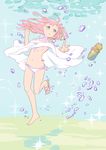  air_bubble aqua_eyes barefoot blush bubble dress flat_chest long_hair nipple_slip nipples original outstretched_arm parted_lips pink_hair sandals sandals_removed single_sandal solo submerged sundress tanaka_(colorcorn) tareme underwater white_dress 