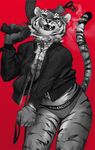  anthro clothing collar feline gun jewelry leash licking licking_lips looking_at_viewer male mammal open_mouth ranged_weapon rifle solo spiked_collar spikes tacklebox tiger tongue tongue_out underwear weapon 
