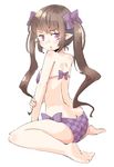  :o arnest bangs bare_shoulders bikini brown_hair checkered checkered_bikini full_body himekaidou_hatate long_hair looking_at_viewer pointy_ears purple_bikini purple_eyes sitting sketch solo swimsuit touhou twintails wariza 