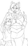  anthro canine clothed clothing duo female fenrir_lunaris girly greyscale hug lagomorph looking_at_viewer male mammal monochrome pregnant rabbit smile standing 