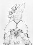  2017 anus ecmajor feet female horn kobold looking_at_viewer looking_back nude pencil_(artwork) pussy pussy_juice raised_tail rear_view solo traditional_media_(artwork) 