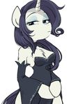 2016 anthro anthrofied bare_shoulders black_clothing black_dress blue_eyes breasts chest_tuft cleavage clothed clothing collar dress equine eyeshadow female friendship_is_magic fur hair half-closed_eyes hi_res hooves horn horse long_hair makeup mammal my_little_pony pony purple_hair purple_tail rarity_(mlp) simple_background solo standing tuft umeguru unicorn white_background white_fur 
