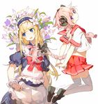  1other alternate_costume androgynous apron astolfo_(fate) blonde_hair blue_eyes blush braid chevalier_d'eon_(fate/grand_order) dress enmaided fang fate/apocrypha fate/grand_order fate_(series) hair_ribbon long_hair looking_at_viewer maid maid_apron maid_headdress male_focus namie-kun open_mouth otoko_no_ko pink_hair puffy_sleeves purple_eyes ribbon single_braid smile thighhighs waist_apron 