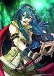  blue_eyes blue_hair cape cosplay falchion_(fire_emblem) final_fantasy final_fantasy_xiii fingerless_gloves fire_emblem fire_emblem:_kakusei gloves gzei holding holding_sword holding_weapon lightning_farron lightning_farron_(cosplay) long_hair looking_at_viewer lucina shouting solo sword weapon 