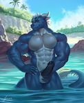  2017 abs akuro anthro balls biceps big_biceps big_muscles big_tail black_penis blue_scales blue_skin blue_tail claws cloud detailed_background dragon erection eyewear front_view glasses hair hand_on_hip hand_on_penis horn huge_muscles huge_tail humanoid_penis island long_tail male manly multicolored_skin muscular muscular_arms muscular_legs muscular_male nude outside palm_tree partially_submerged pecs penis raccoon21 red_eyes rock scales scalie sea signature sky smile snout solo tail_tuft thick_tail thick_thighs tree tuft two_tone_skin vein veiny_penis water wet white_balls white_claws white_hair white_horn white_skin 