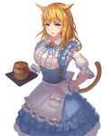  animal_ears blonde_hair breasts cat_ears cat_tail doren final_fantasy final_fantasy_xiv highres large_breasts maid miqo'te parted_lips puffy_short_sleeves puffy_sleeves purple_eyes short_hair short_sleeves solo tail 