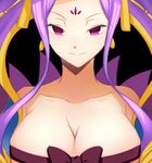 1girl breasts chinese_clothes cleavage fate/grand_order fate_(series) long_hair purple_eyes purple_hair ribbon smile wu_zetian_(fate/grand_order) 
