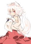  :q animal_ears ass bare_shoulders blush body_blush bridal_gauntlets detached_sleeves highres inubashiri_momiji licking_lips looking_at_viewer pink_hair red_eyes sarashi short_hair skirt solo tail takashi_(nekoro) tongue tongue_out touhou wolf_ears wolf_tail 