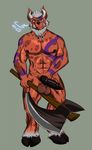  axe balls hybrid knot male melee_weapon nude solo sonnyfox weapon 