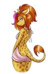  2017 absurd_res ambris anthro bare_back bottomless breasts butt butt_pose celine_louison clothed clothing digital_media_(artwork) female giraffe hair hi_res looking_at_viewer looking_back mammal pink_eyes purple_eyes rear_view simple_background smile solo standing sweater tail_tuft tuft virgin_killer_sweater white_background 