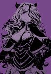  armor breasts camilla_(fire_emblem_if) cleavage_cutout fire_emblem fire_emblem_if gauntlets hair_ornament hair_over_one_eye highres large_breasts long_hair looking_at_viewer purple_background purple_eyes simple_background smile solo tempe tiara 