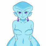  5_fingers animated blush breasts ear_piercing featureless_breasts female flashing hands_behind_back jupiretta laugh looking_at_viewer nintendo nude ocarina_of_time piercing princess_ruto purple_eyes smile solo the_legend_of_zelda video_games zora 