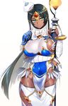  aqua_eyes black_hair breasts bridal_gauntlets curvy dark_skin fate/grand_order fate_(series) gijang gloves groin hips large_breasts long_hair looking_at_viewer parted_lips scheherazade_(fate/grand_order) sideboob solo staff white_gloves wide_hips 