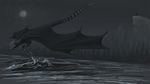  ambiguous_gender dragon dsw7 fish flying greyscale group marine membranous_wings monochrome outside water wings 