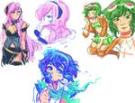  3girls aoki_lapis blue_eyes blue_hair green_eyes green_hair gumi long_hair megurine_luka multiple_girls pink_hair realistic short_hair vividgrim vocaloid 