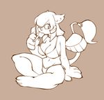  anthro bigdad bikini breasts clothed clothing feline female food looking_at_viewer mammal monochrome popsicle sitting solo swimsuit 
