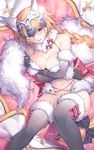  animal_ear_fluff animal_ears artist_name bangs banner bare_shoulders bikini blonde_hair blue_eyes blush bow braid breast_hold breasts cleavage commentary_request cosplay costume dangerous_beast elbow_gloves eyebrows_visible_through_hair fate/apocrypha fate/grand_order fate_(series) fur-trimmed_gloves fur-trimmed_legwear fur_collar fur_trim gloves gold_trim grey_gloves grey_legwear hair_bow halloween_costume headpiece hips jeanne_d'arc_(fate) jeanne_d'arc_(fate)_(all) kousaki_rui large_breasts long_braid long_hair lying mash_kyrielight mash_kyrielight_(cosplay) midriff navel o-ring o-ring_top on_side open_mouth panties red_bow revealing_clothes signature single_braid solo string_bikini swimsuit tail teeth thighhighs underwear very_long_hair white_bikini wolf_ears wolf_girl wolf_tail 