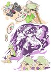  2girls aori_(splatoon) bike_shorts black_shorts broom brown_eyes casual clock earrings facepalm food food_on_head grey_hair holding hotaru_(splatoon) inkling jewelry multiple_girls object_on_head shorts single_vertical_stripe splatoon_(series) tentacle_hair vacuum_cleaner wong_ying_chee 