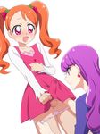  bangs breath dress earrings futanari handjob jewelry kirakira_precure_a_la_mode kotozume_yukari long_hair long_sleeves multiple_girls mushiro_(nijie728995) orange_hair panties panty_pull penis pink_eyes precure purple_eyes purple_hair smile twintails underwear usami_ichika 