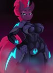  2017 absurd_res anthro anthrofied armor blue_eyes breasts broken_horn cleavage clothed clothing cutie_mark equine female glowing hi_res horn jrvanesbroek mammal my_little_pony my_little_pony_the_movie scar solo tempest_shadow_(mlp) unconvincing_armor unicorn 
