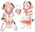  astolfo_(fate) blush braid chibi fang fate/apocrypha fate/grand_order fate_(series) hair_ribbon highres kei_(soundcross) long_hair male_focus midriff open_mouth otoko_no_ko panties pink_hair purple_eyes ribbon shirtless single_braid smile thighhighs underwear white_legwear white_panties 