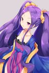  bangs blush bow breasts chinese_clothes fate/grand_order fate_(series) hanfu highres long_hair long_sleeves looking_at_viewer medium_breasts nenosame parted_bangs purple_eyes purple_hair sash shawl sidelocks simple_background smile solo twintails very_long_hair wide_sleeves wu_zetian_(fate/grand_order) 