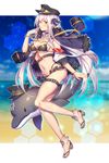  animal bikini black_bikini blush breasts cleavage dolphin eyebrows_visible_through_hair full_body girls_frontline high_heels kar98k_(girls_frontline) large_breasts long_hair looking_at_viewer navel red_eyes shennai_misha silver_hair smile solo swimsuit tongue tongue_out very_long_hair 