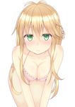  blonde_hair blush breasts cleavage collarbone green_eyes highres large_breasts long_hair looking_at_viewer reinama simple_background solo tsurumaki_maki voiceroid white_background 