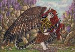  2007 anthro armor feline female green_eyes hair mammal melee_weapon red_hair solo stephanie_lynn sword weapon wings 
