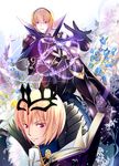  armor blonde_hair cape crown fire_emblem fire_emblem_if floral_background gloves hair_ornament holding kokoron450 leon_(fire_emblem_if) light_smile looking_at_viewer red_eyes smile 