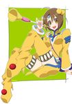  1girl blush boots breasts brown_eyes brown_hair dress hair_ornament norma_beatty open_mouth tales_of_(series) tales_of_legendia thigh_boots 